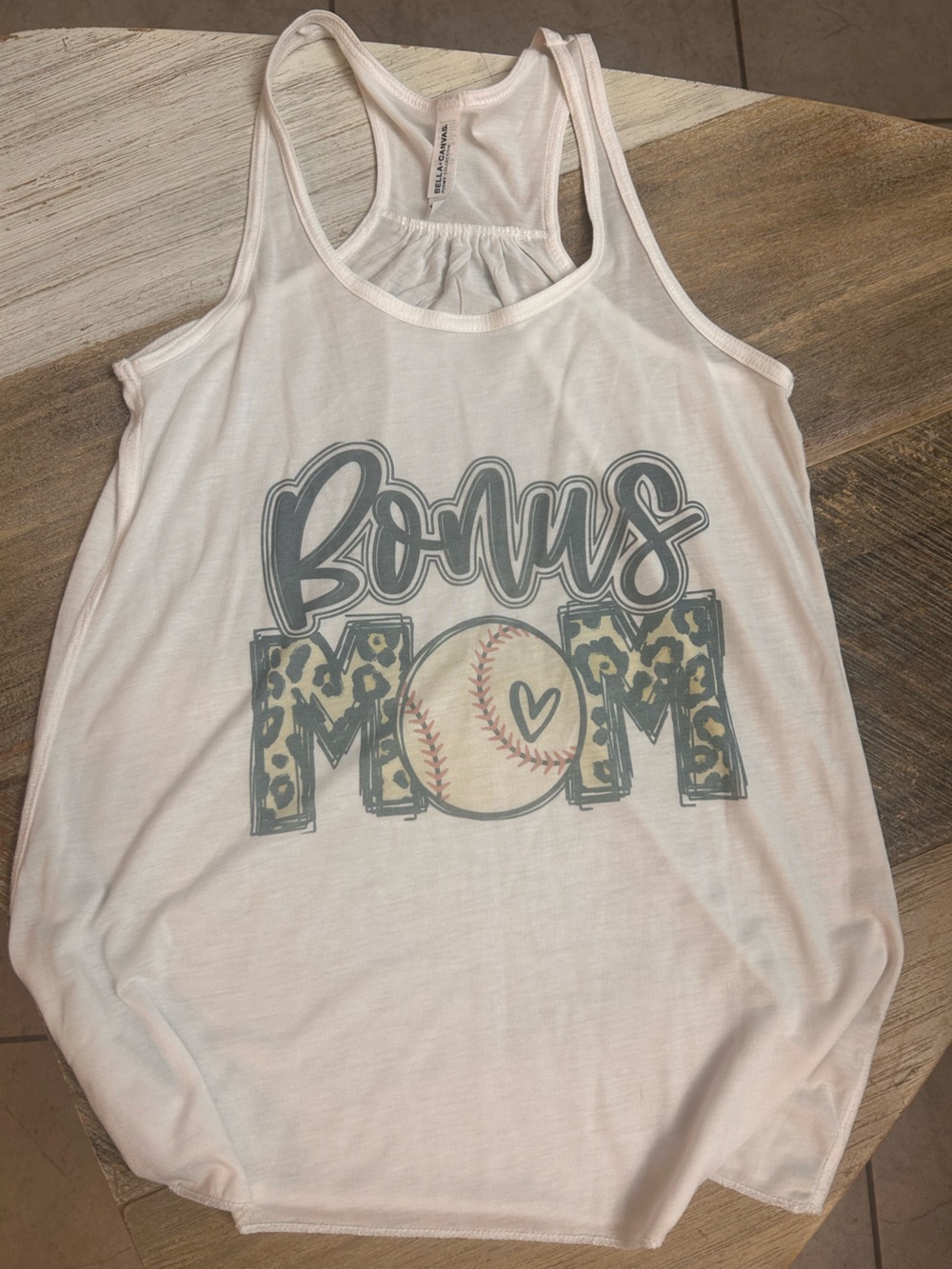 Bella Canvas Light Pink 'Baseball Bonus Mom' Graphic Tank with Leopard Accents